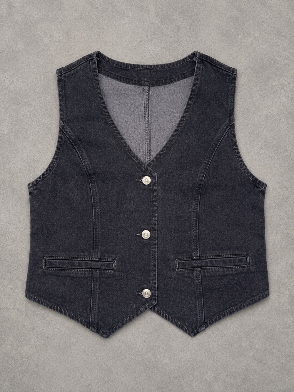 Imilhy Bela Womens Denim Vest Sleeveless V Neck Button Down - Size Small